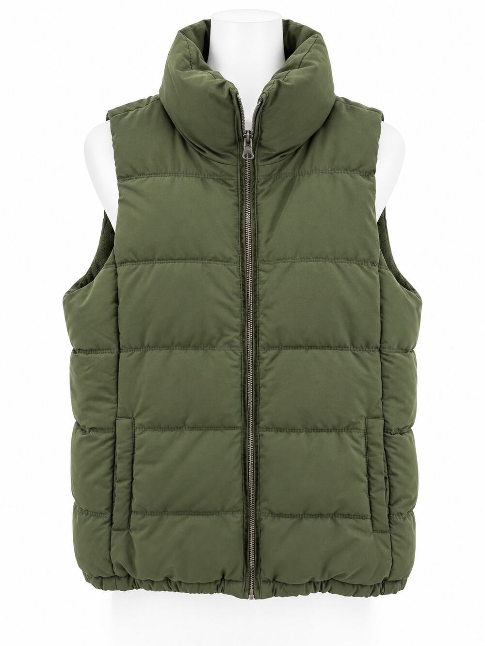 Old Navy Olive Green Puffer Vest Fleece Lined Full Zip Outdoor Womens Small
